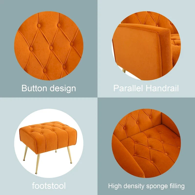 Fauteuil à oreilles tapissé avec pouf