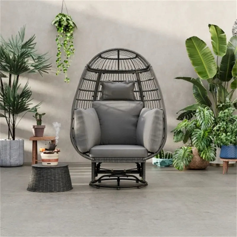 Rattan Egg Patio Swivel Chair with Cushions and Rocking Function