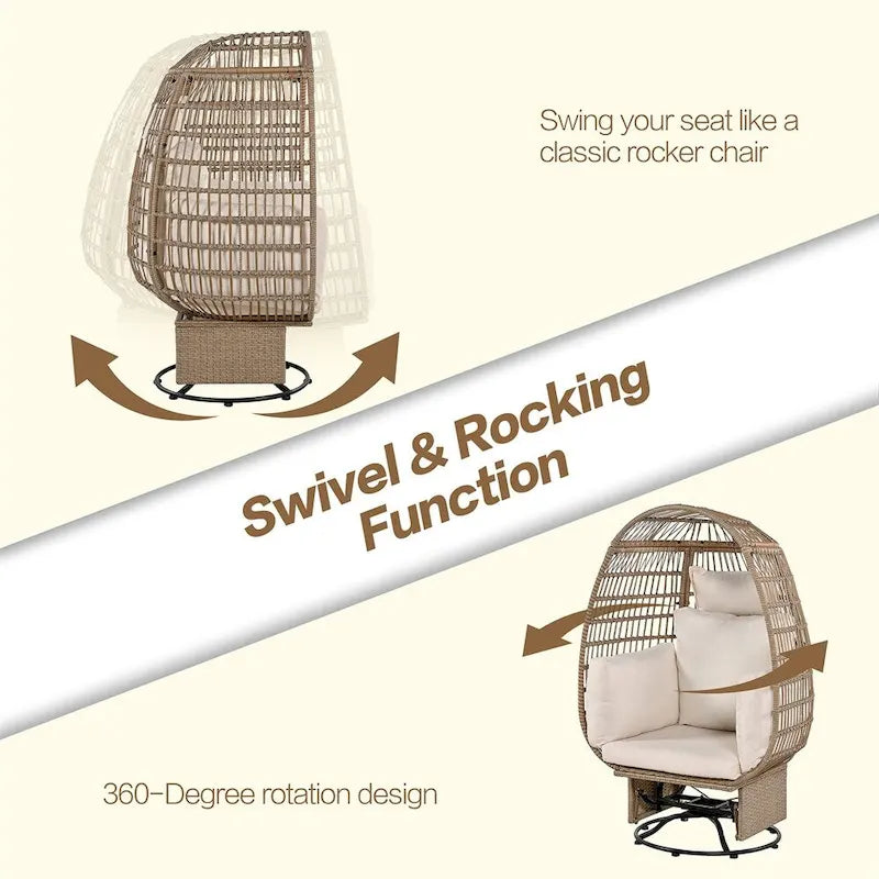 Rattan Egg Patio Swivel Chair with Cushions and Rocking Function