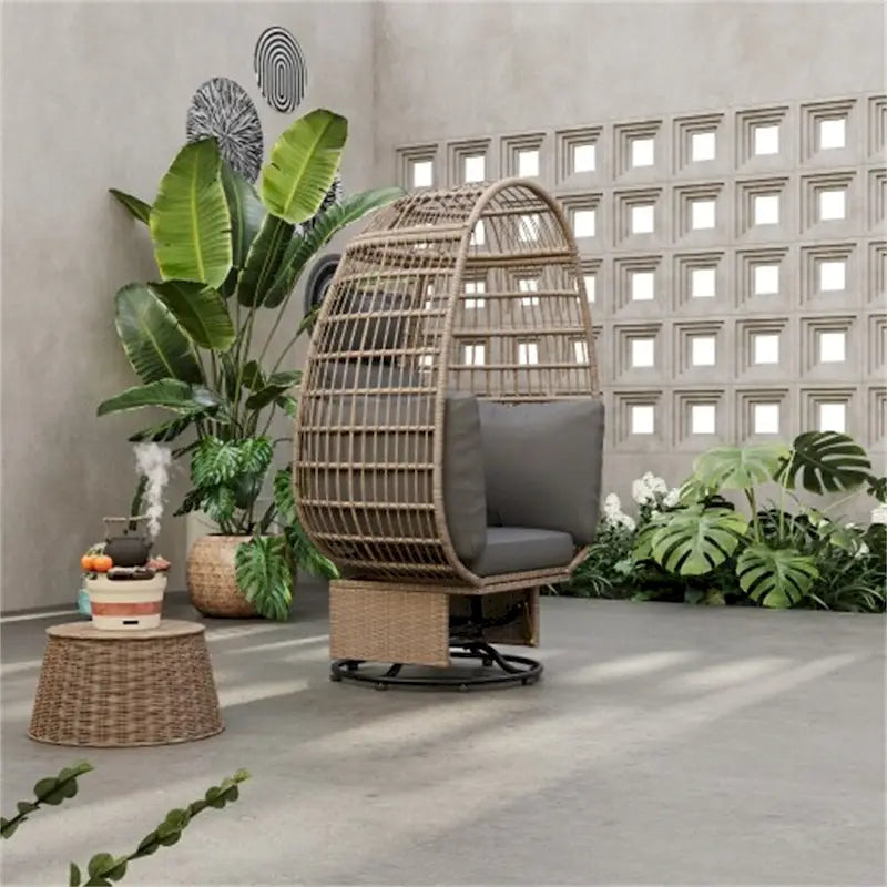 Rattan Egg Patio Swivel Chair with Cushions and Rocking Function