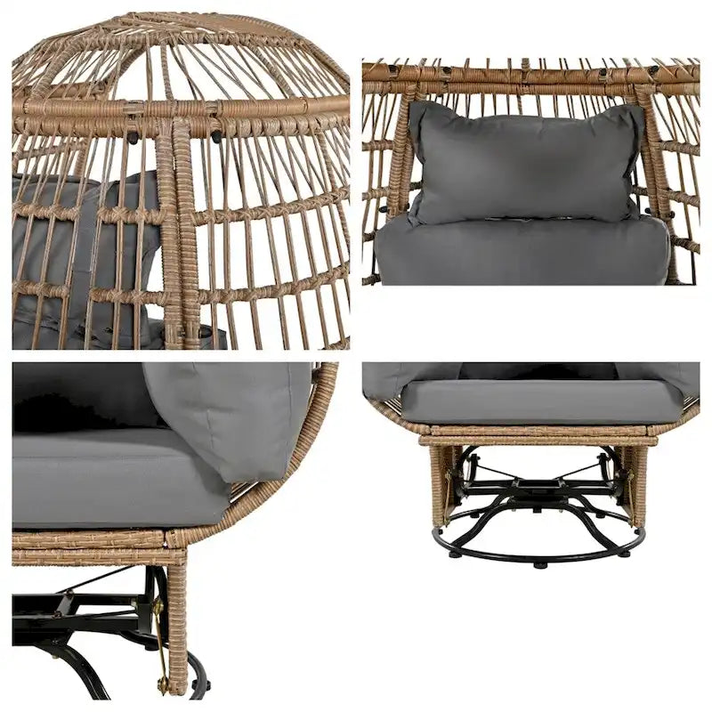 Rattan Egg Patio Swivel Chair with Cushions and Rocking Function