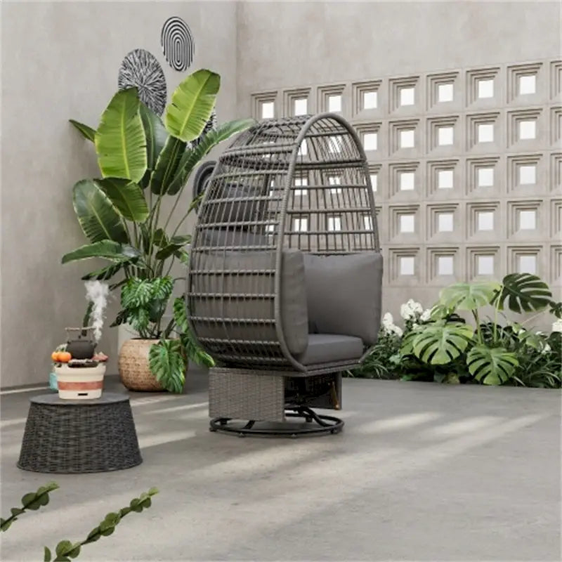 Rattan Egg Patio Swivel Chair with Cushions and Rocking Function