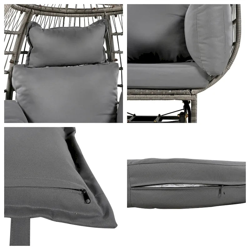 Rattan Egg Patio Swivel Chair with Cushions and Rocking Function