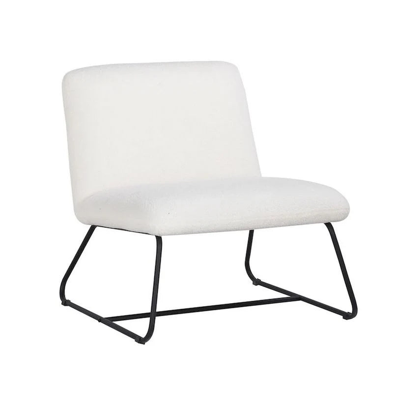 Chaise d'appoint sans accoudoirs Ciao 66 cm, revêtement doux en tissu bouclé ivoire, acier noir