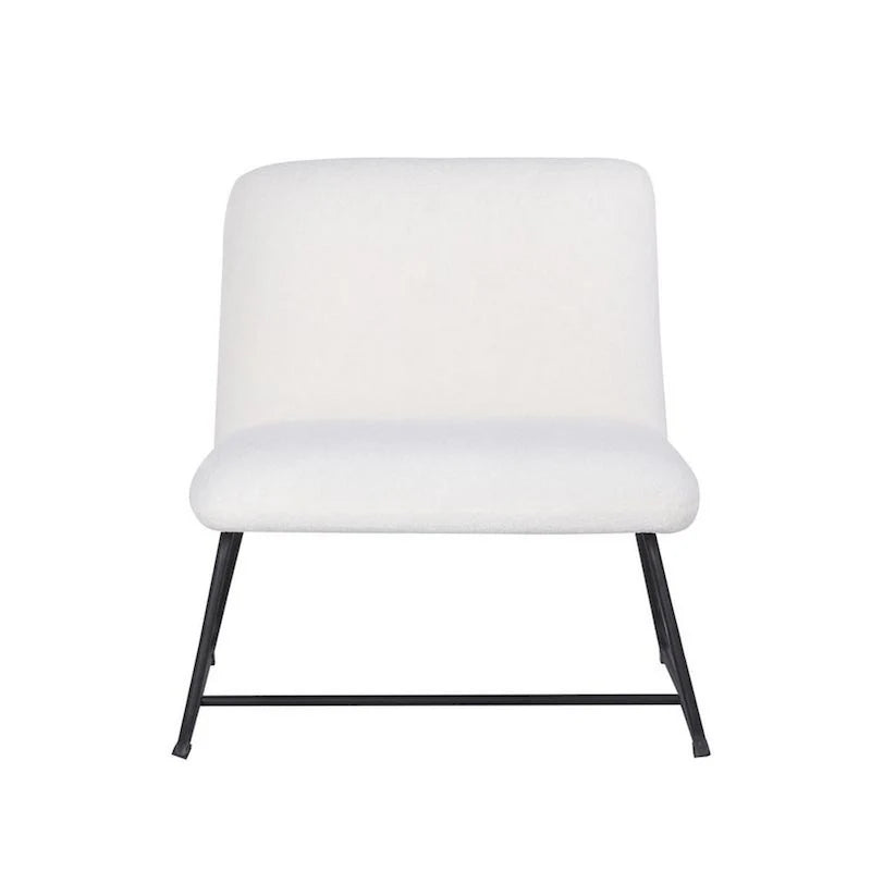 Chaise d'appoint sans accoudoirs Ciao 66 cm, revêtement doux en tissu bouclé ivoire, acier noir