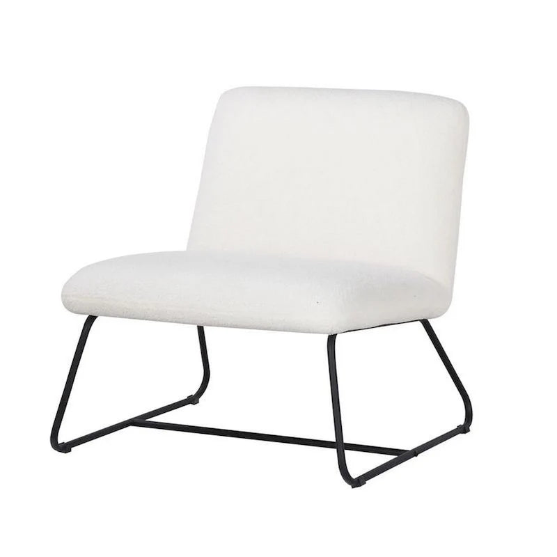 Chaise d'appoint sans accoudoirs Ciao 66 cm, revêtement doux en tissu bouclé ivoire, acier noir