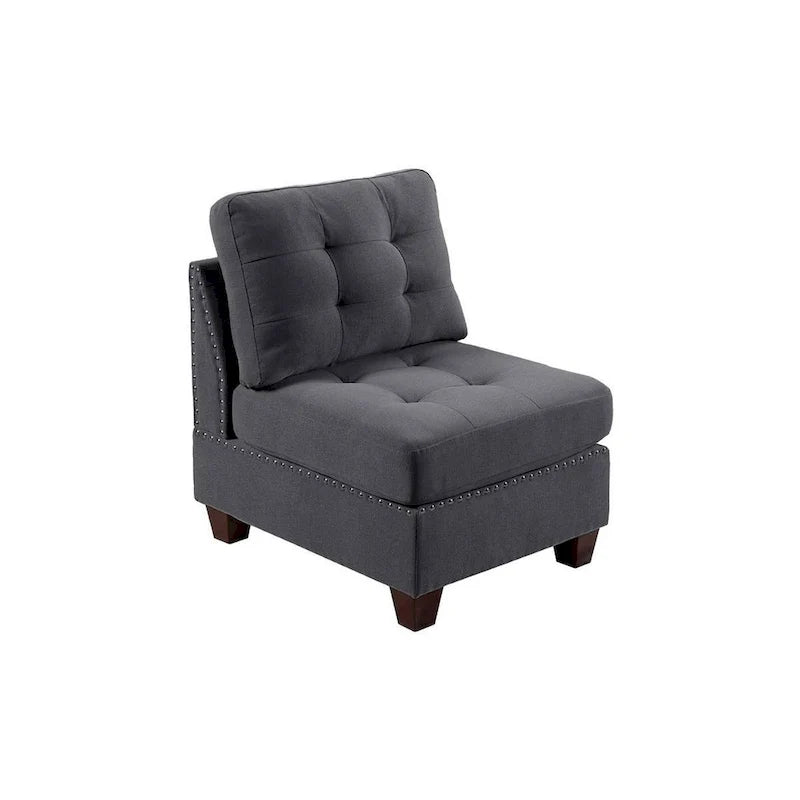 Lemy 32 Inch Modular Armless Sofa Chair, Tufted Gray Upholstery, Solid Wood