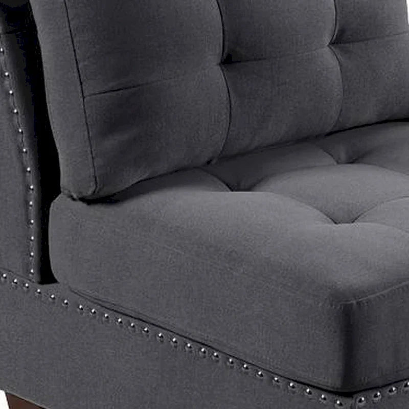 Lemy 32 Inch Modular Armless Sofa Chair, Tufted Gray Upholstery, Solid Wood