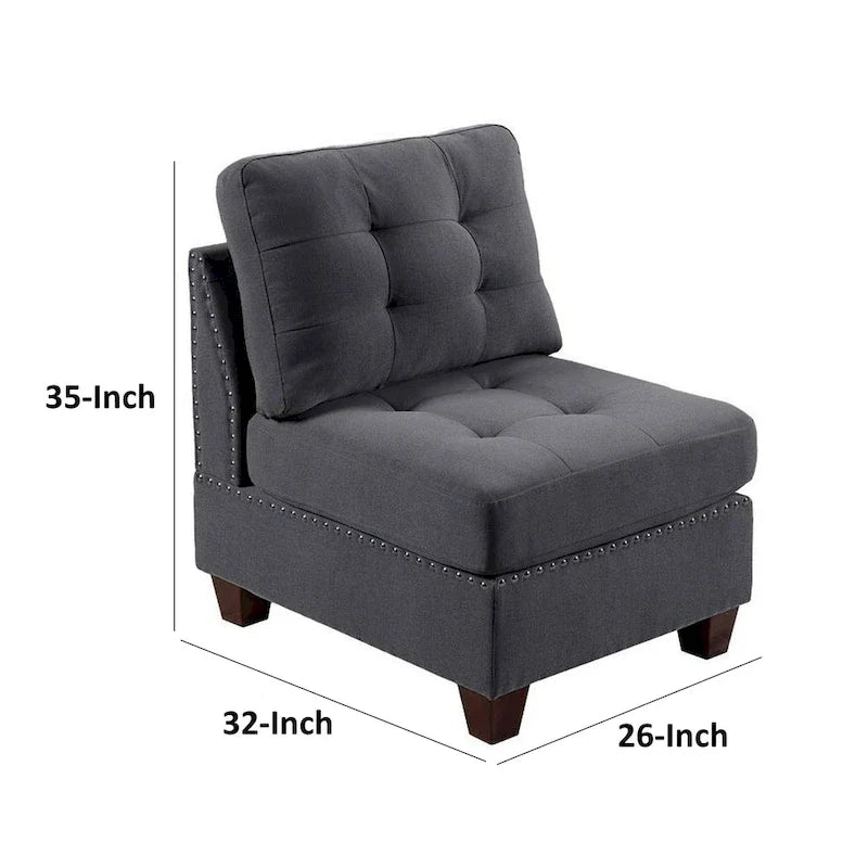 Lemy 32 Inch Modular Armless Sofa Chair, Tufted Gray Upholstery, Solid Wood