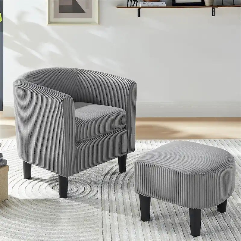 Modern Fabric Upholstered Accent Chair with Ottoman Foot Rest