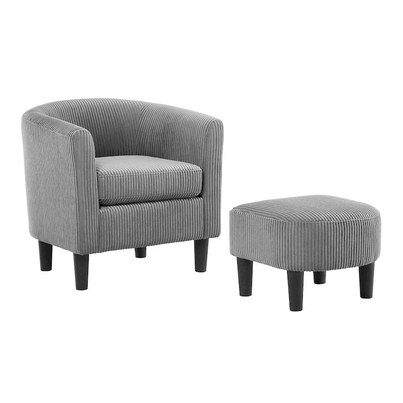 Modern Fabric Upholstered Accent Chair with Ottoman Foot Rest