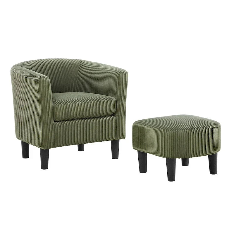 Modern Fabric Upholstered Accent Chair with Ottoman Foot Rest