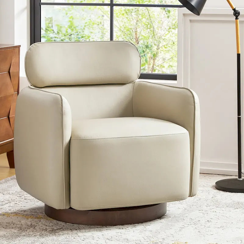 Raphael Modern Swivel Genuine Leather Barrel Chair