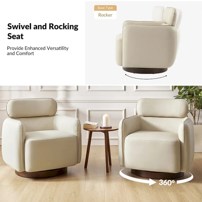 Raphael Modern Swivel Genuine Leather Barrel Chair