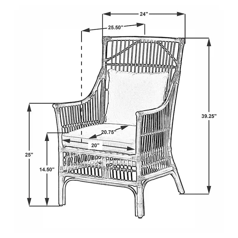 Rattan Slat Back Cushioned Arm Dining Accent Chair by East at Main - 24x25.5x39.25
