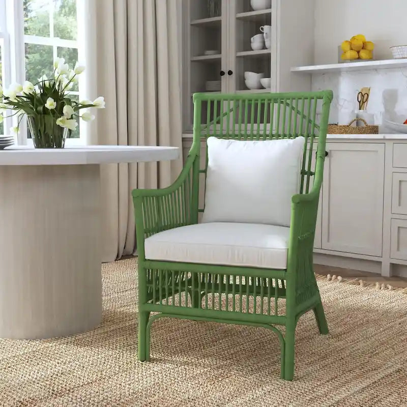 Rattan Slat Back Cushioned Arm Dining Accent Chair by East at Main - 24x25.5x39.25
