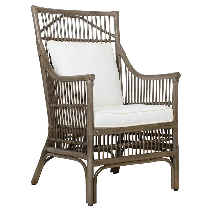 Rattan Slat Back Cushioned Arm Dining Accent Chair by East at Main - 24x25.5x39.25