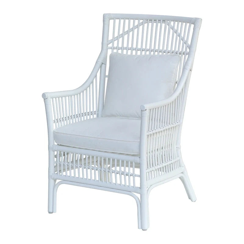 Rattan Slat Back Cushioned Arm Dining Accent Chair by East at Main - 24x25.5x39.25