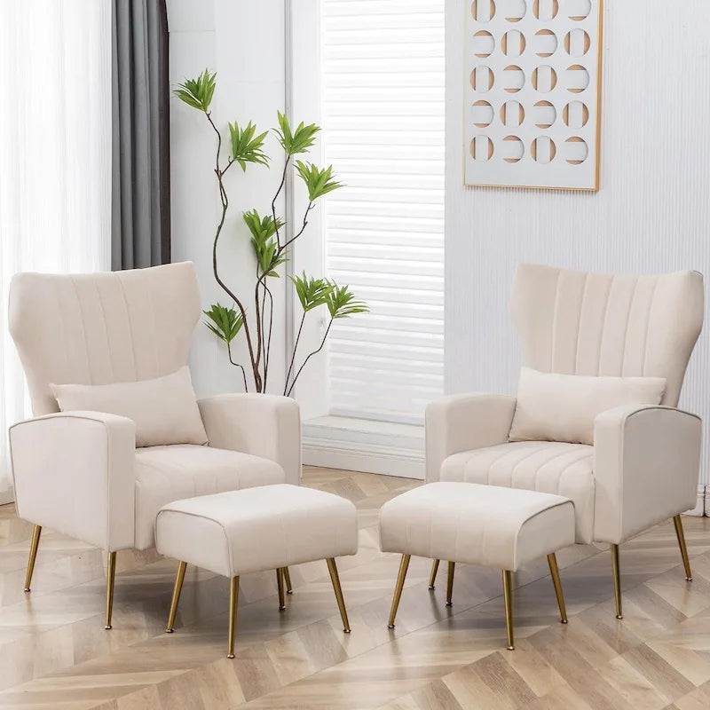 HOMYKA Accent Chair Upholstered Velvet Wingback Armchair Set of 2