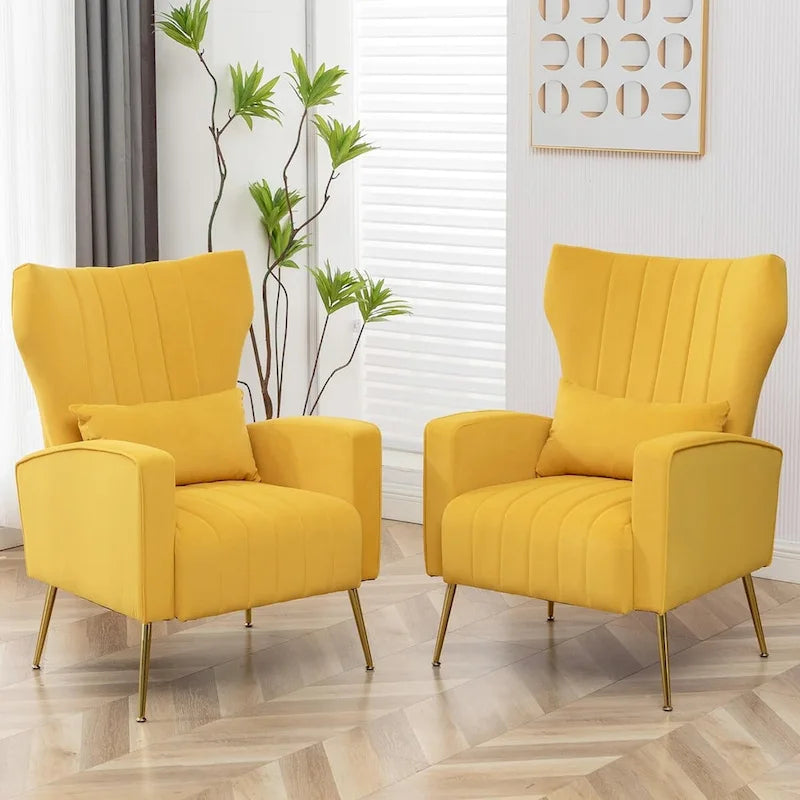 HOMYKA Accent Chair Upholstered Velvet Wingback Armchair Set of 2