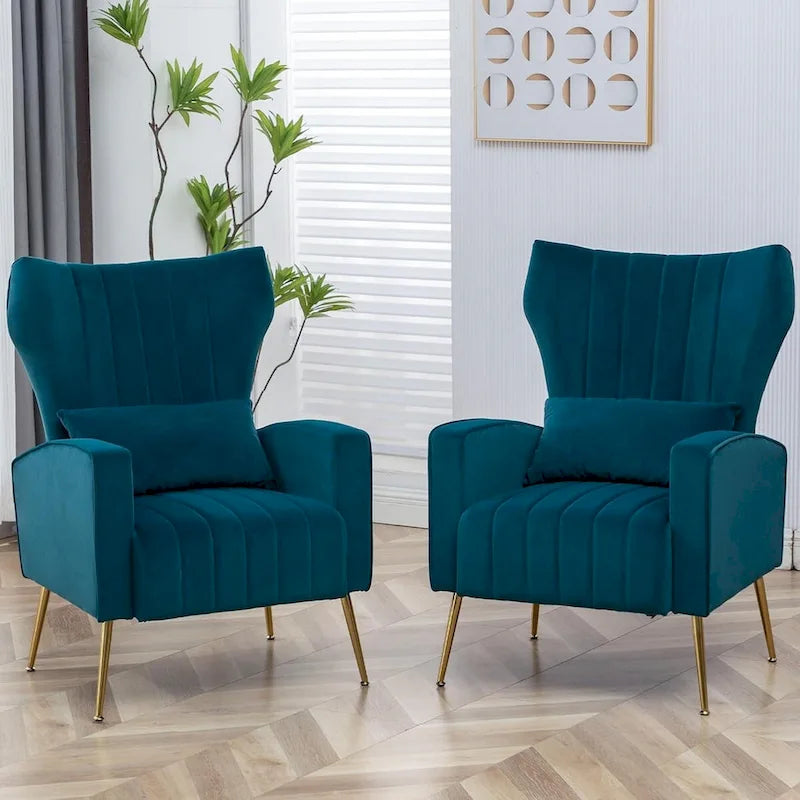 HOMYKA Accent Chair Upholstered Velvet Wingback Armchair Set of 2