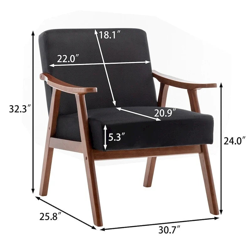 Chaise Mid-Century Moderne, Fauteuil de salon avec cadre en bois massif