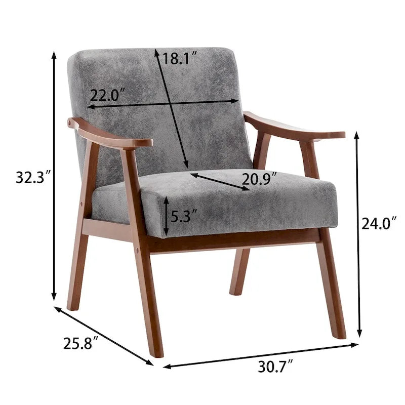 Chaise Mid-Century Moderne, Fauteuil de salon avec cadre en bois massif