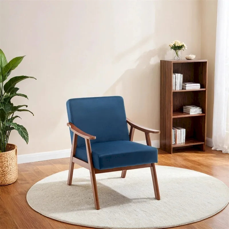 Chaise Mid-Century Moderne, Fauteuil de salon avec cadre en bois massif