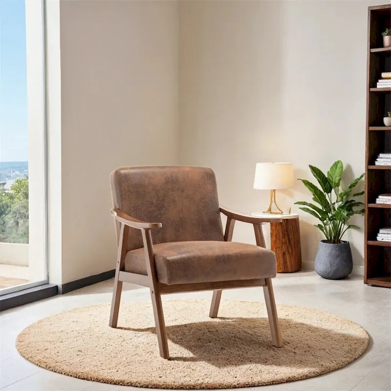 Chaise Mid-Century Moderne, Fauteuil de salon avec cadre en bois massif