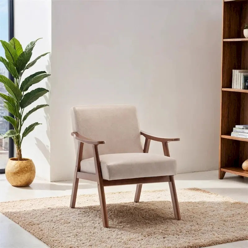 Chaise Mid-Century Moderne, Fauteuil de salon avec cadre en bois massif