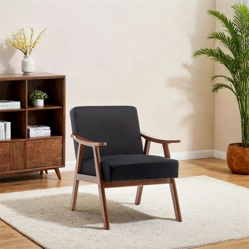 Chaise Mid-Century Moderne, Fauteuil de salon avec cadre en bois massif