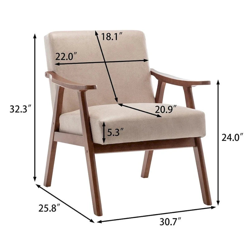 Chaise Mid-Century Moderne, Fauteuil de salon avec cadre en bois massif