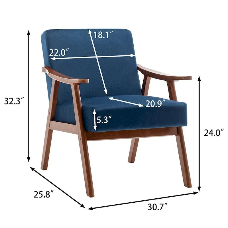 Chaise Mid-Century Moderne, Fauteuil de salon avec cadre en bois massif