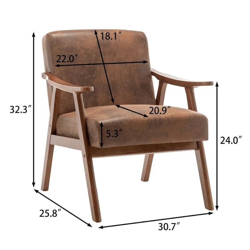 Chaise Mid-Century Moderne, Fauteuil de salon avec cadre en bois massif