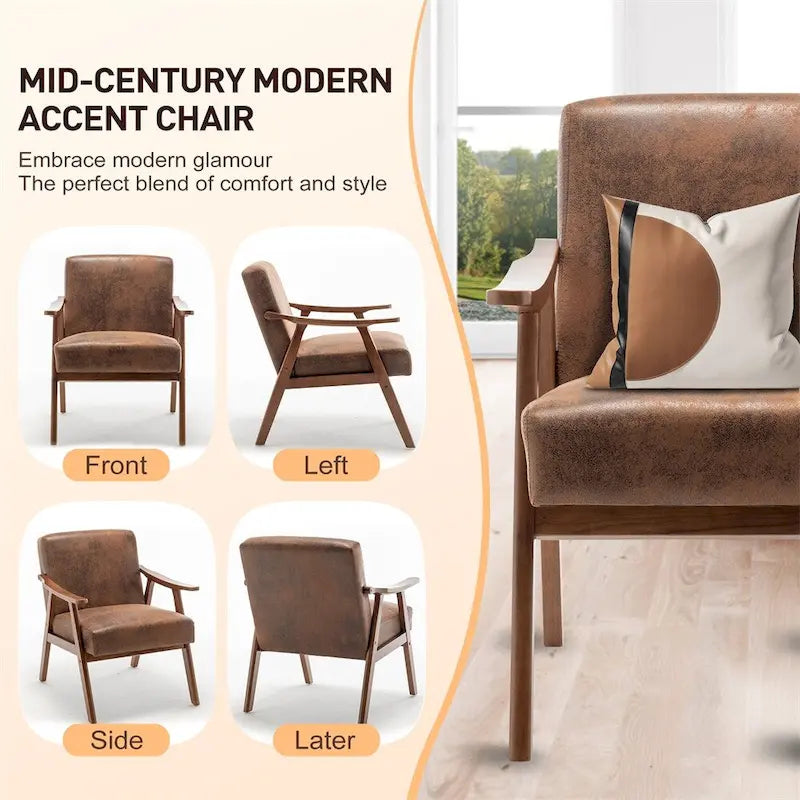 Chaise Mid-Century Moderne, Fauteuil de salon avec cadre en bois massif