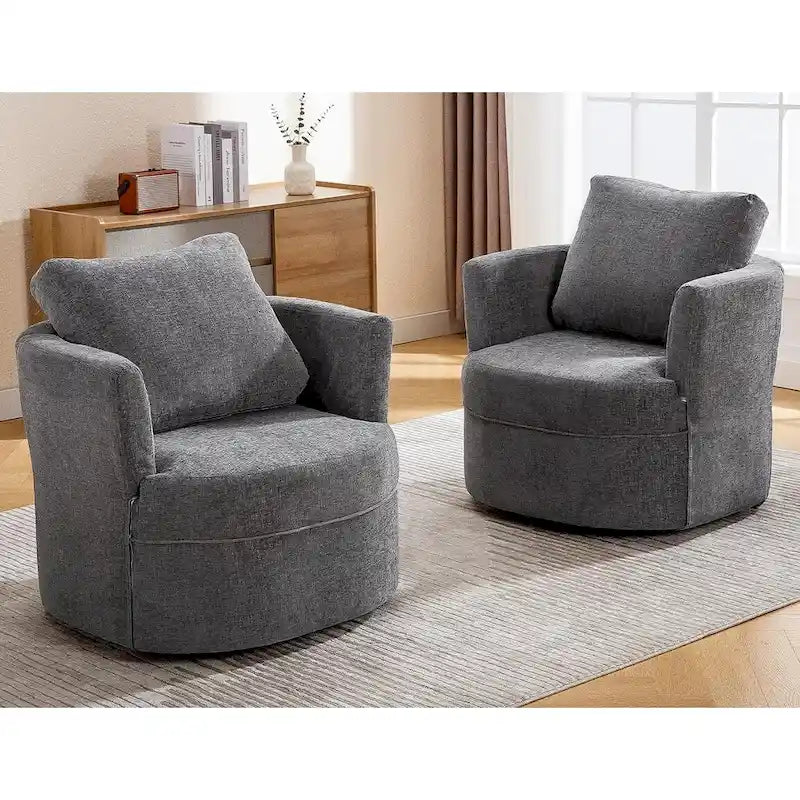 HOMYKA Swivel Accent Barrel Chair Round Arm Chair with Pillow Set 2