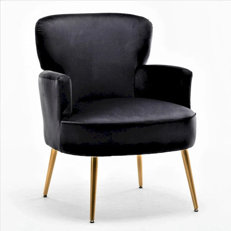 Fauteuil élégant en velours US Pride Furniture avec pieds en métal doré, chaise d'appoint confortable