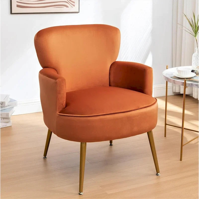 Fauteuil élégant en velours US Pride Furniture avec pieds en métal doré, chaise d'appoint confortable