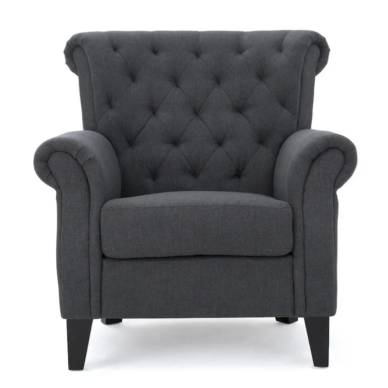 Accent Chair With Tufted Backrest With Wooden Legs