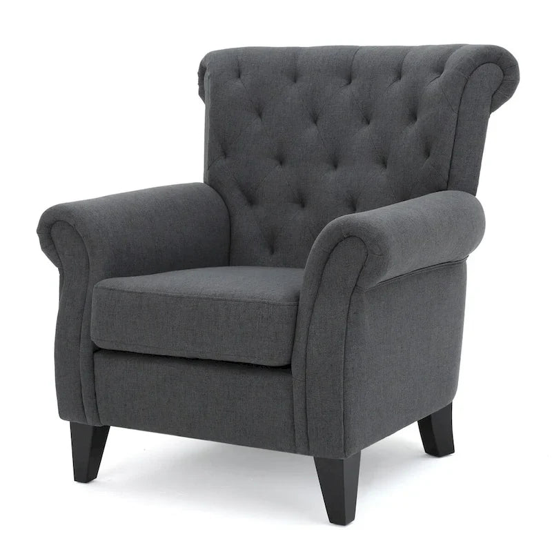 Accent Chair With Tufted Backrest With Wooden Legs