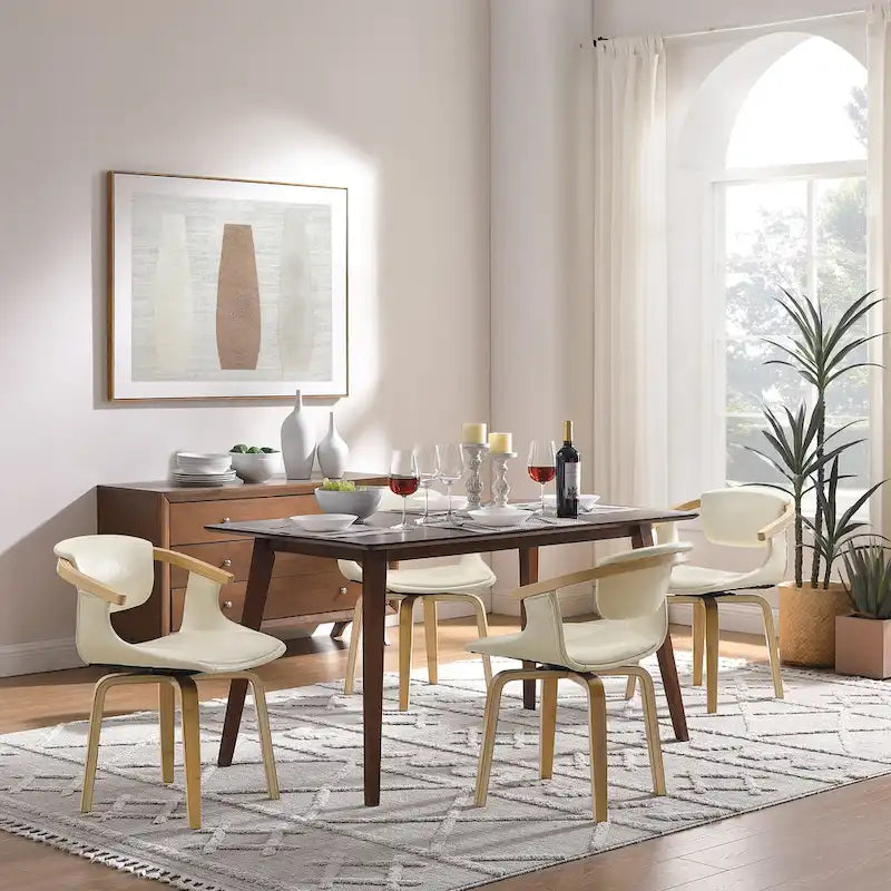 Art Leon Lot de 4 chaises pivotantes en bois et similicuir