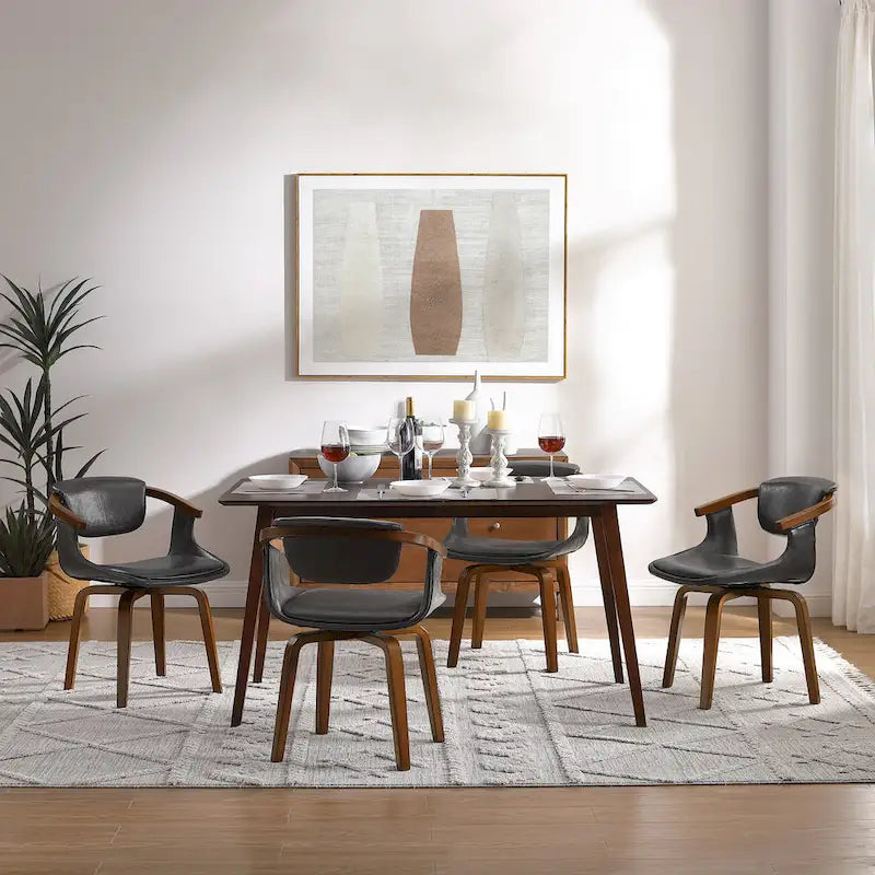 Art Leon Lot de 4 chaises pivotantes en bois et similicuir