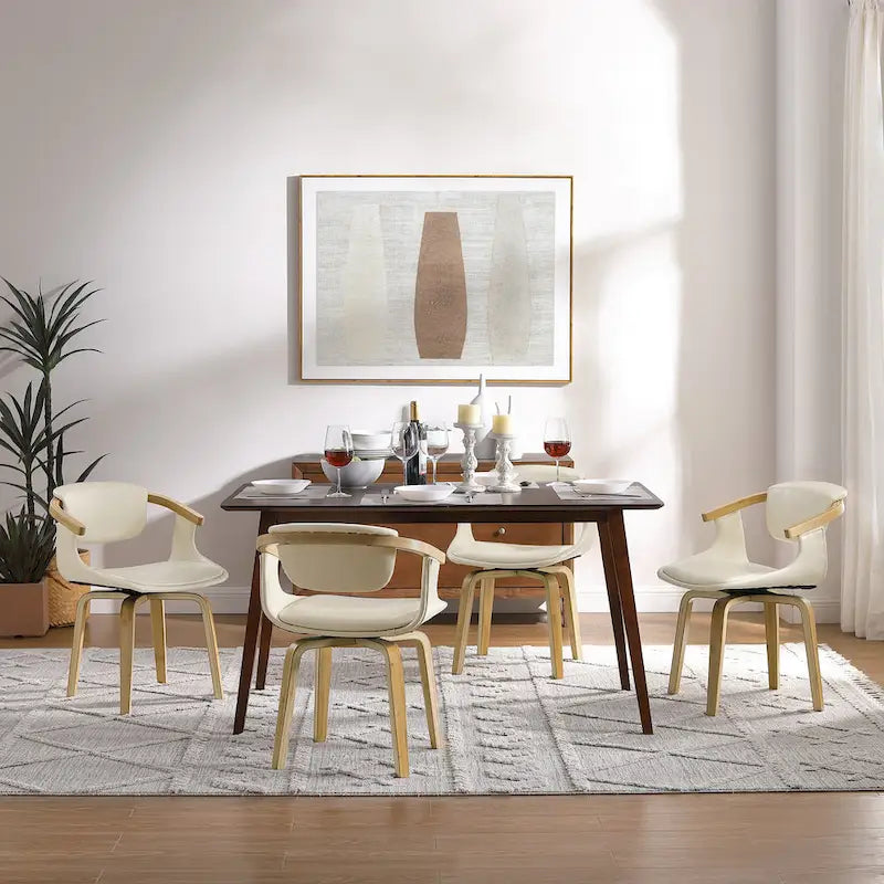 Art Leon Lot de 4 chaises pivotantes en bois et similicuir