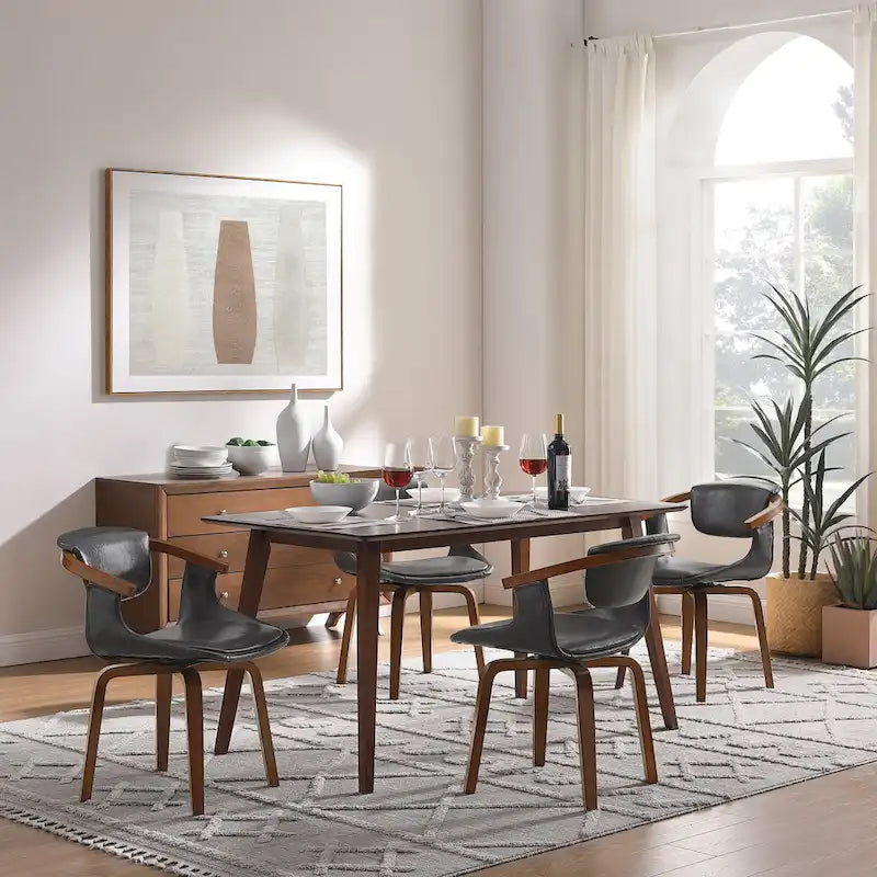 Art Leon Lot de 4 chaises pivotantes en bois et similicuir