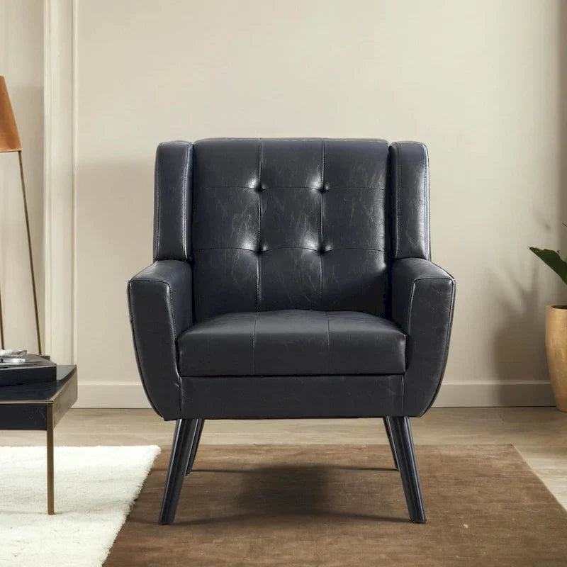 Modern Soft Leather Material Ergonomics Accent Chair Living Room Chair Bedroom Chair Home Chair With Black Legs For Indoor Home