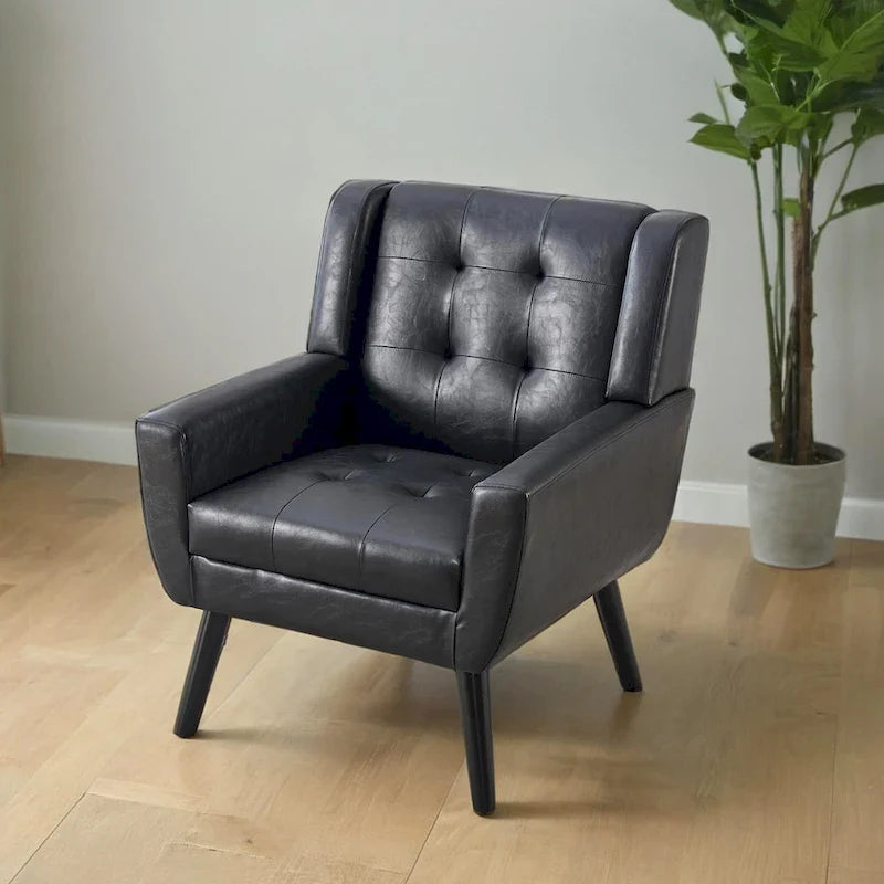 Modern Soft Leather Material Ergonomics Accent Chair Living Room Chair Bedroom Chair Home Chair With Black Legs For Indoor Home