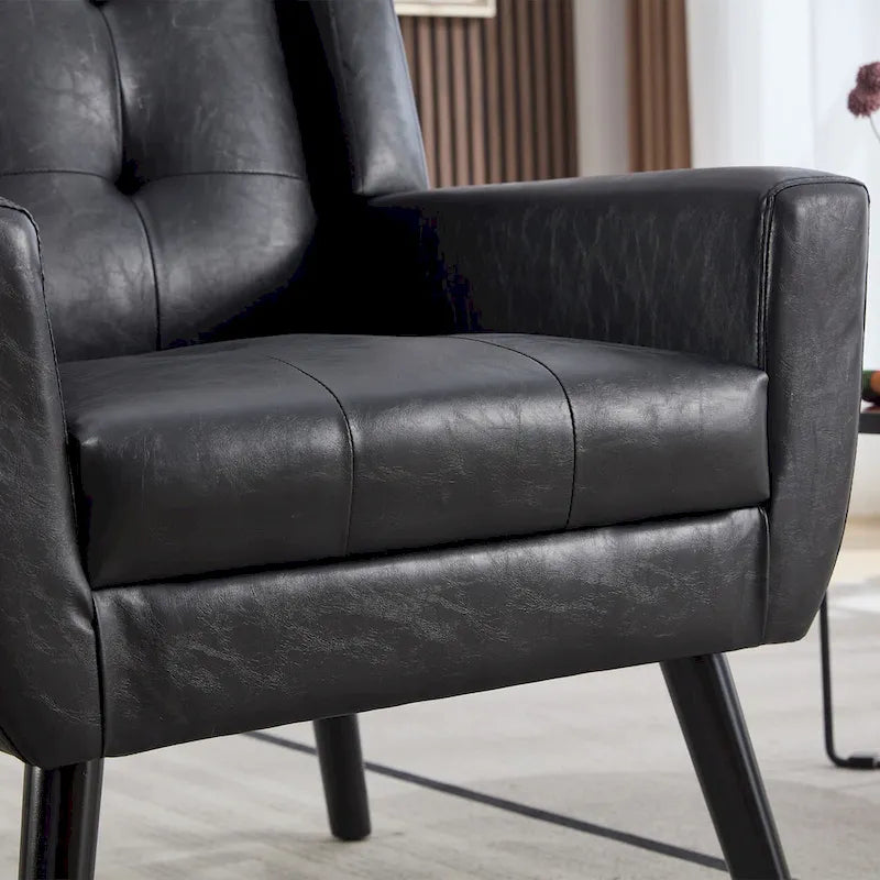 Modern Soft Leather Material Ergonomics Accent Chair Living Room Chair Bedroom Chair Home Chair With Black Legs For Indoor Home