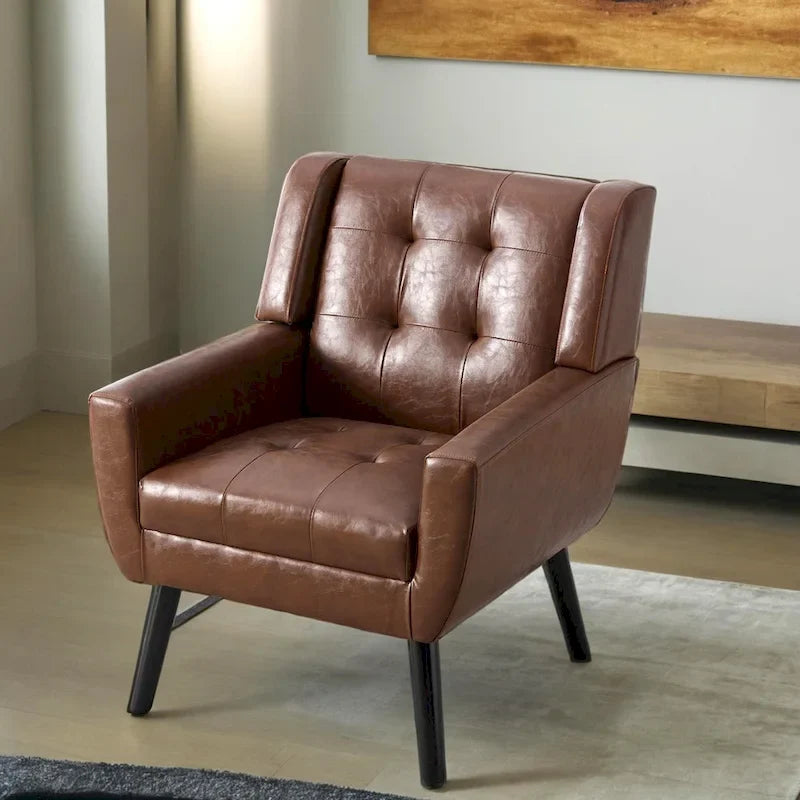 Modern Soft Leather Material Ergonomics Accent Chair Living Room Chair Bedroom Chair Home Chair With Black Legs For Indoor Home