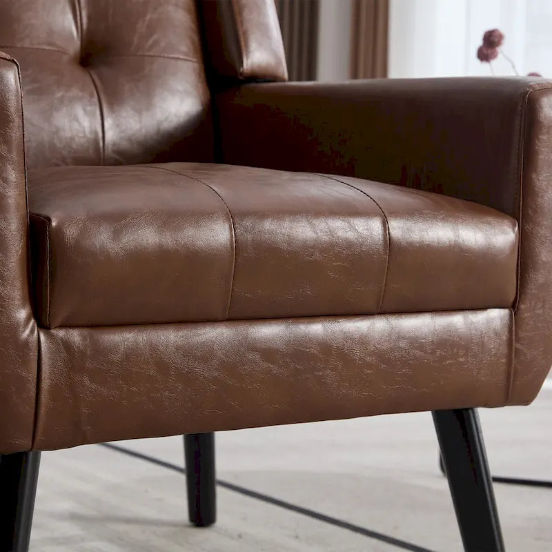Modern Soft Leather Material Ergonomics Accent Chair Living Room Chair Bedroom Chair Home Chair With Black Legs For Indoor Home
