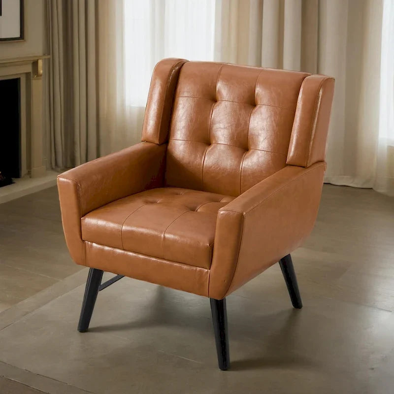 Modern Soft Leather Material Ergonomics Accent Chair Living Room Chair Bedroom Chair Home Chair With Black Legs For Indoor Home